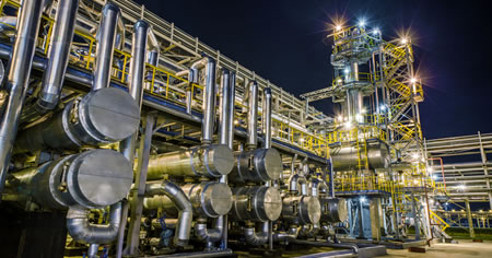 refinery at night
